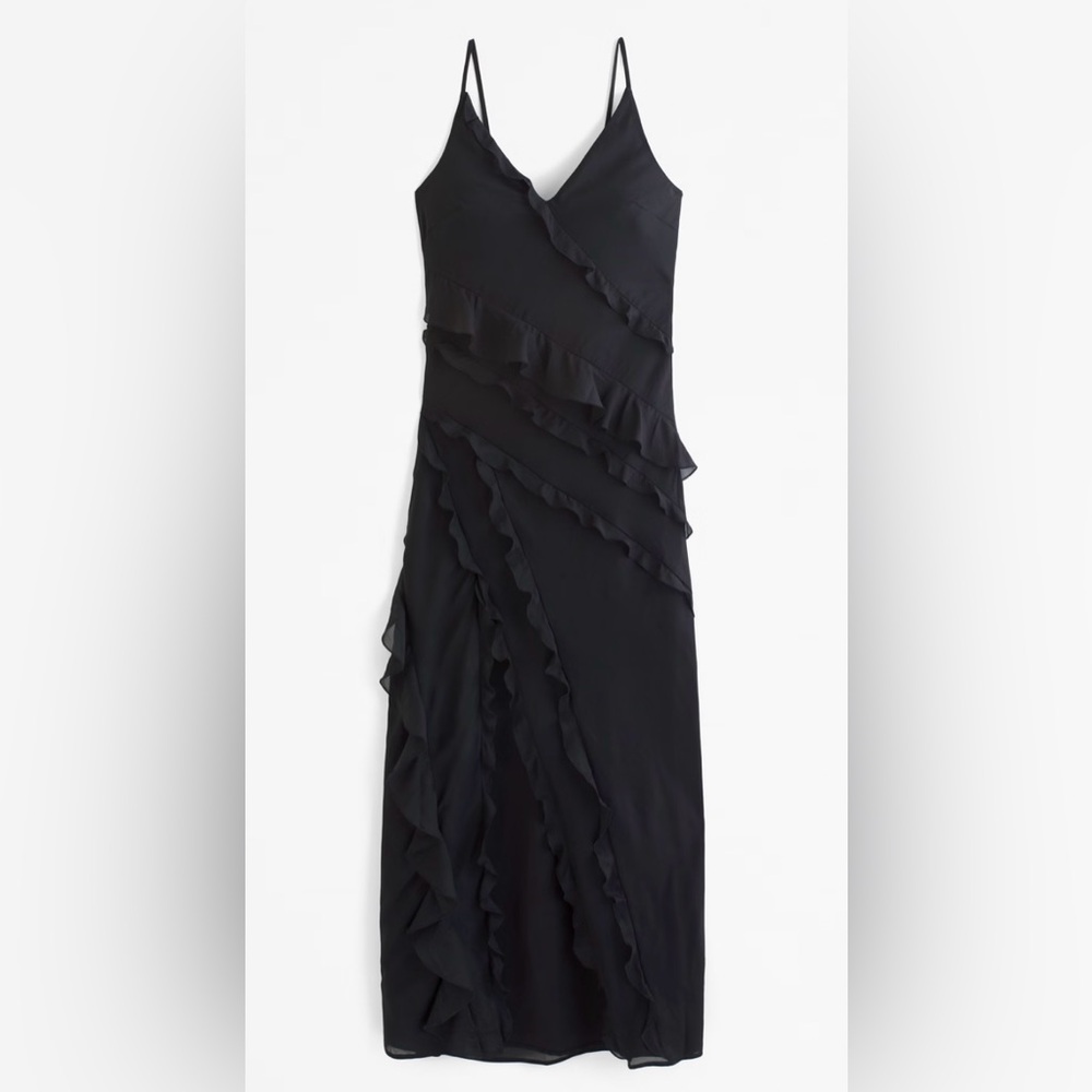 Abercrombie & Fitch Draped Ruffle Maxi Dress Color Black Size XS - Picture 6 of 7